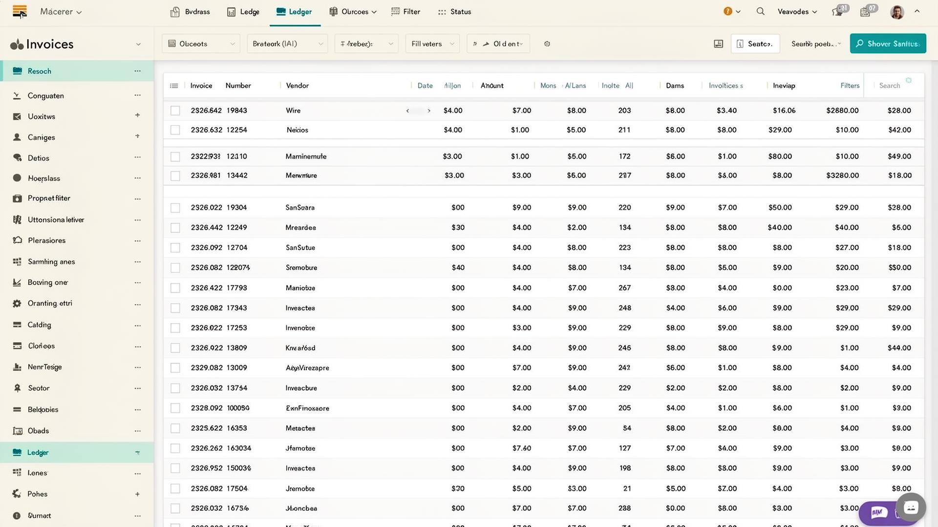 ERP module table view