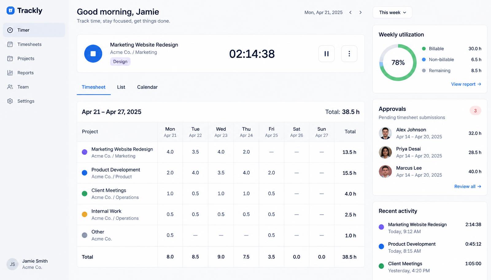 Time-tracking interface